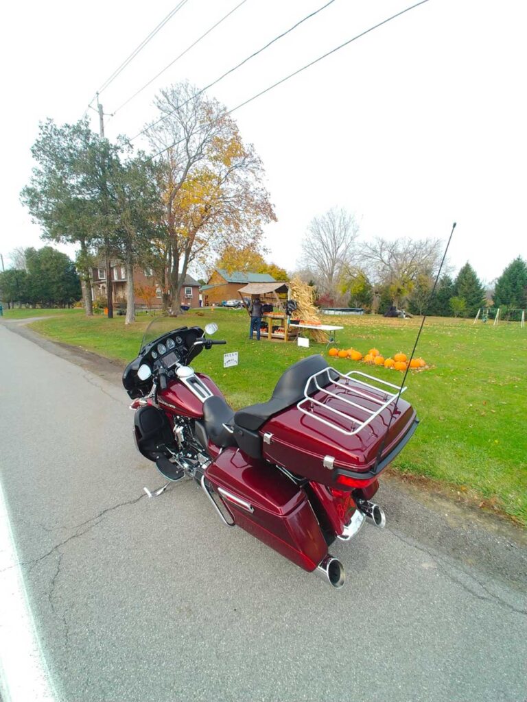 The author's motorcycle on the side of the road on the final day of the 2022 riding season